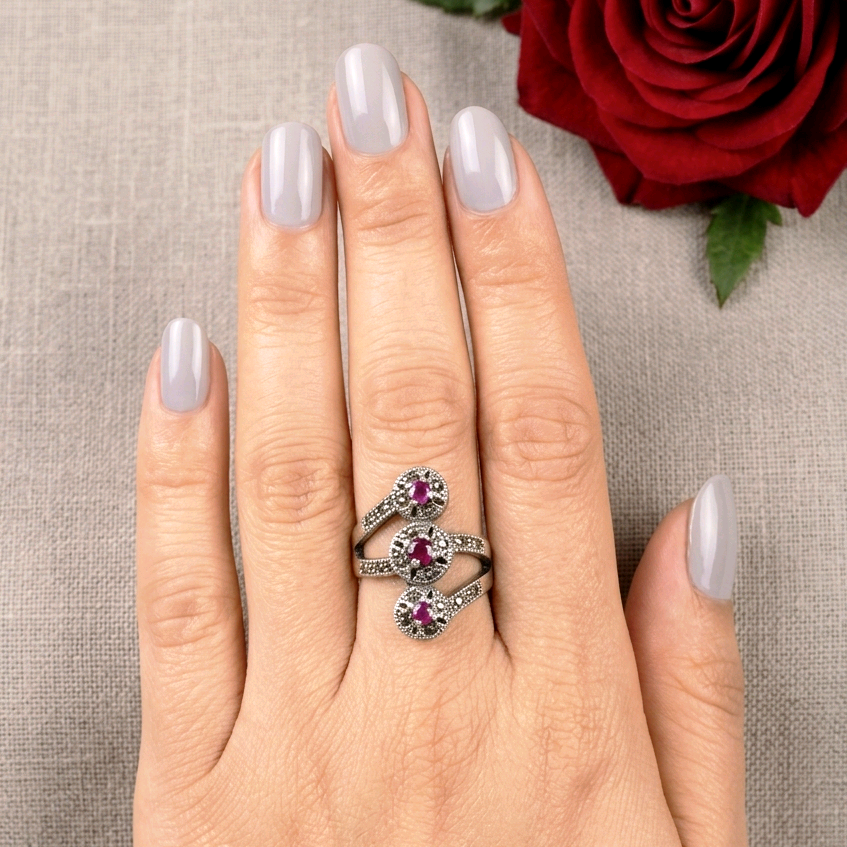 Marcasite Ruby Silver Ring